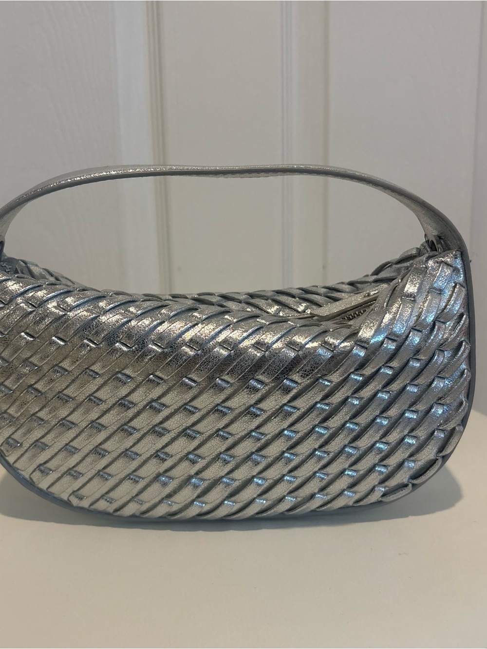Zara Woven Shoulder Bag - Silver